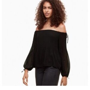Wilfred Aritzia Black Off-the-Shoulder Chiffon Talence Blouse Size XXS